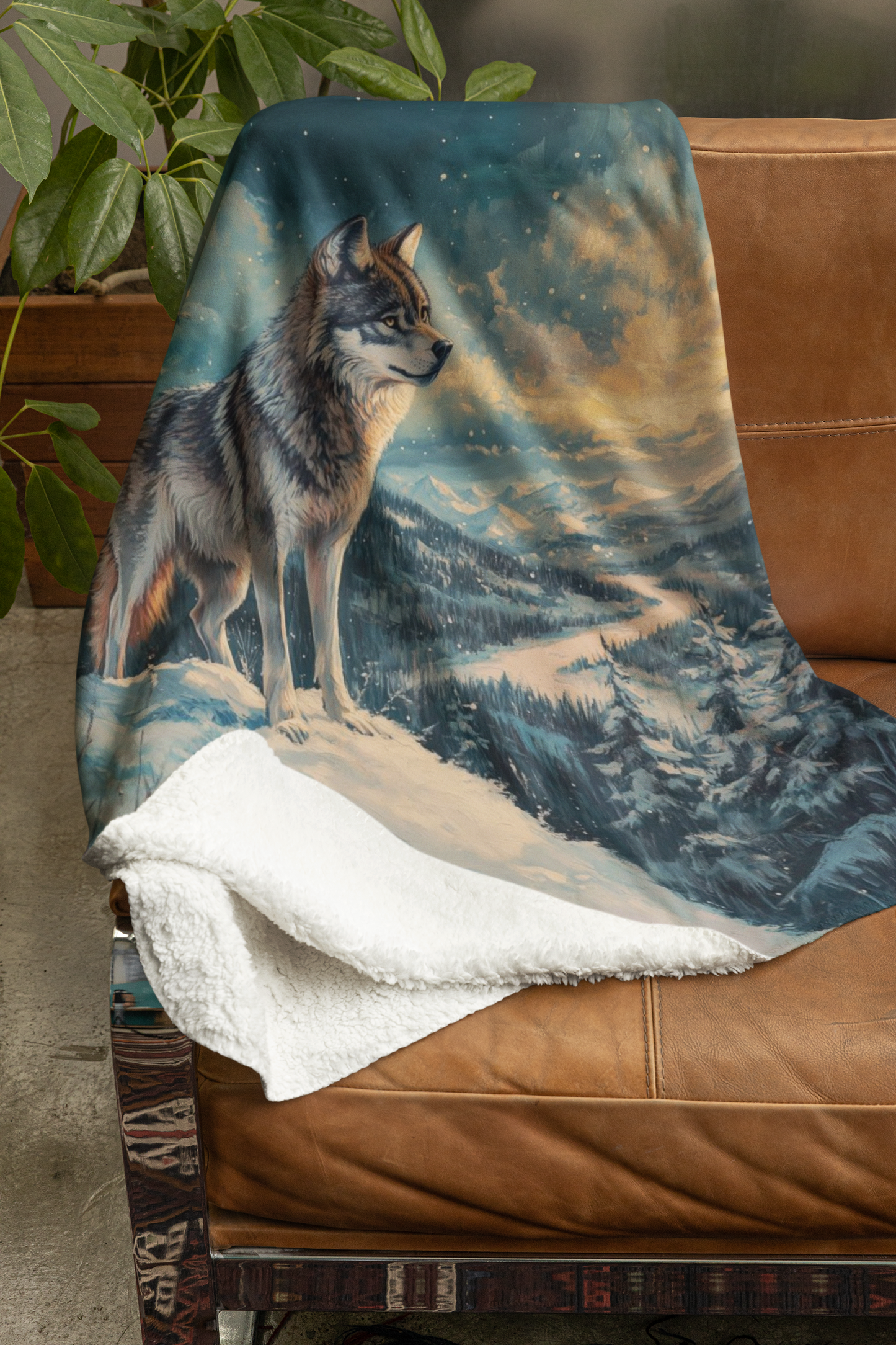 Majestic Winter Wolf Velveteen Plush Blanket - Cozy Artwork for Nature Lovers