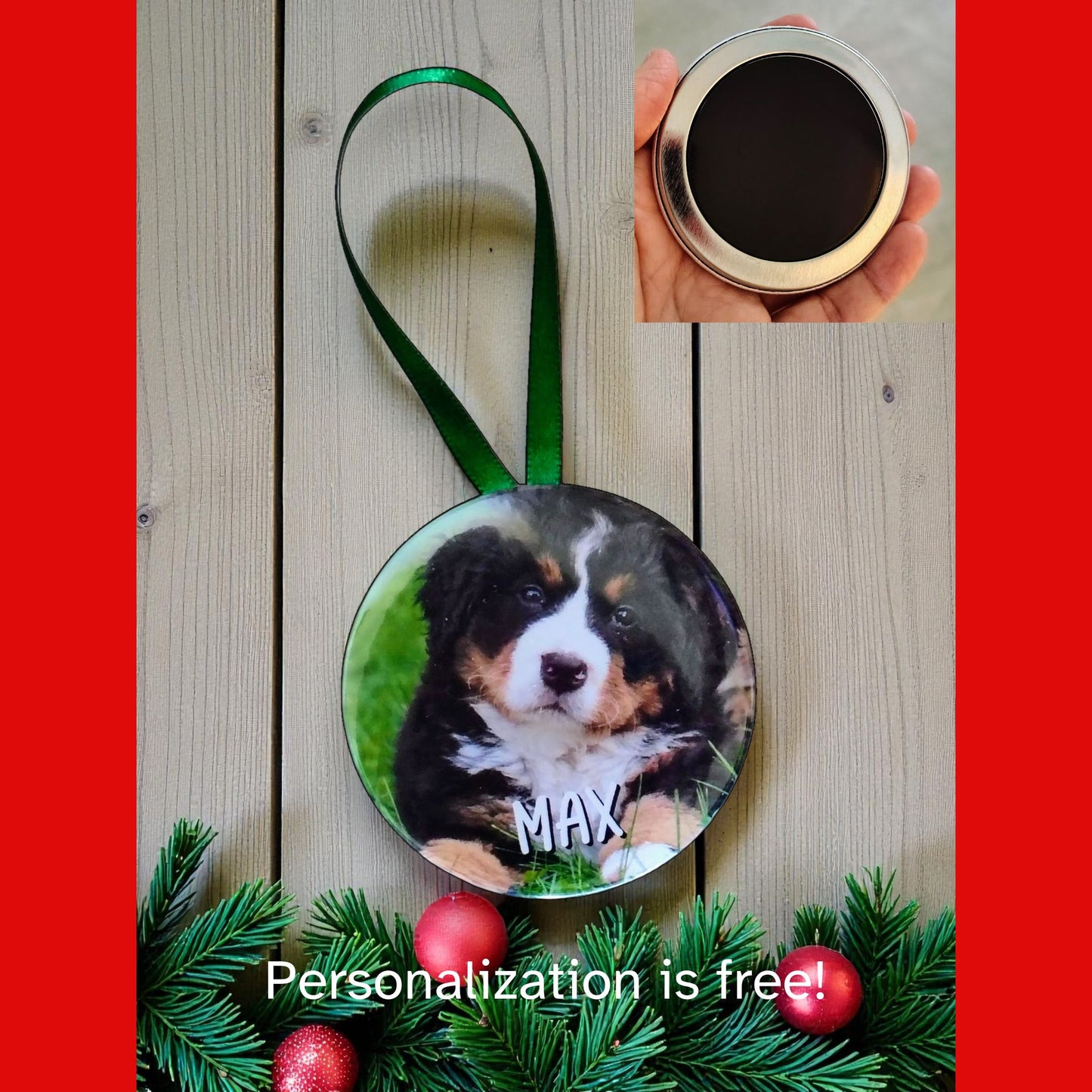 Round 3 inch Photo Magnet Christmas Ornament