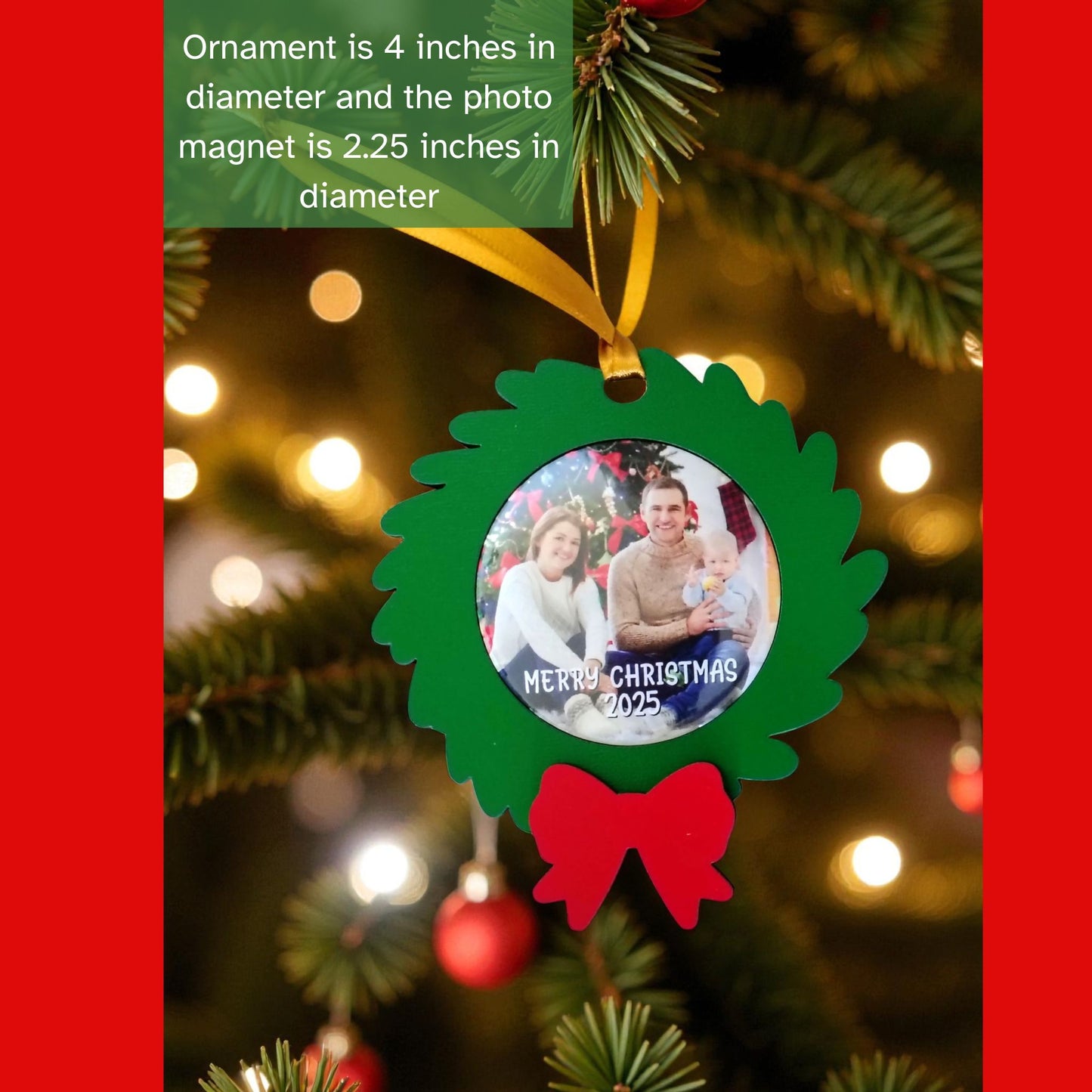 Personalized Christmas Wreath Photo Magnet Ornament