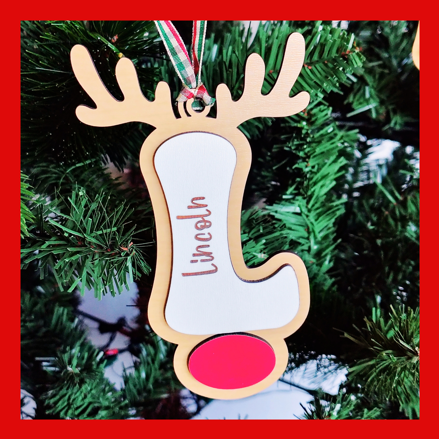 Personalized Boho Style Reindeer Christmas Ornament