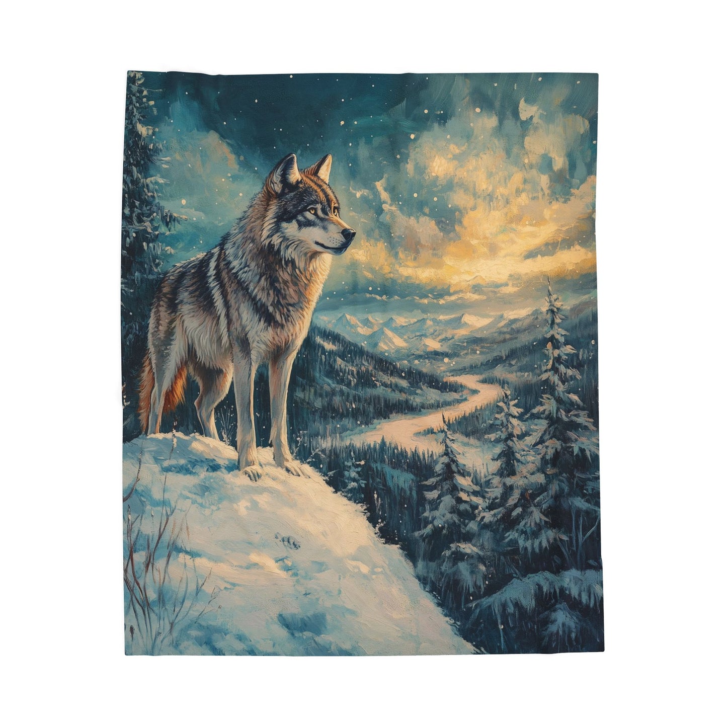 Majestic Winter Wolf Velveteen Plush Blanket - Cozy Artwork for Nature Lovers