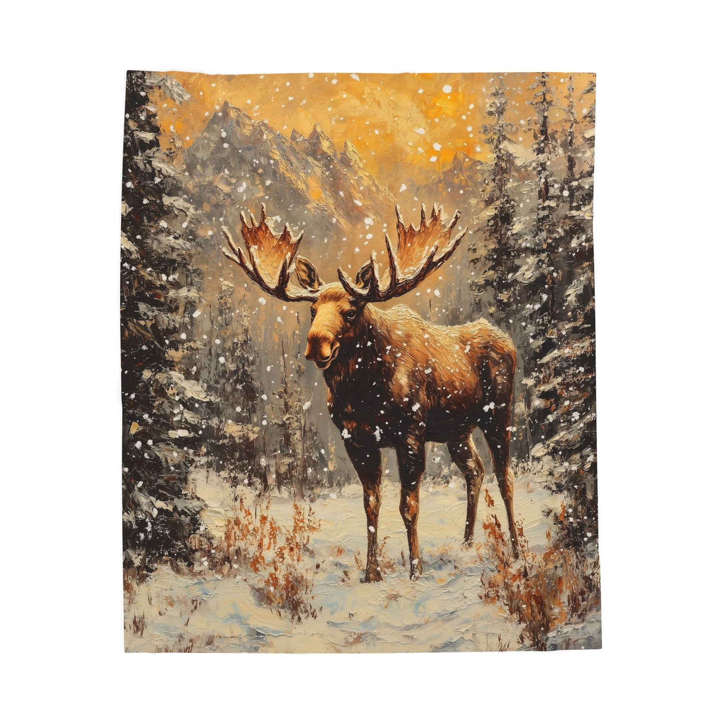 Cozy Winter Moose-Themed Velveteen Plush Blanket