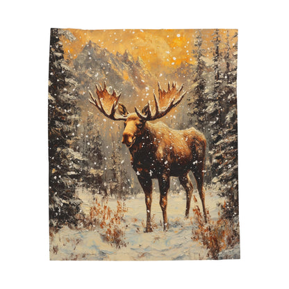 Cozy Winter Moose-Themed Velveteen Plush Blanket