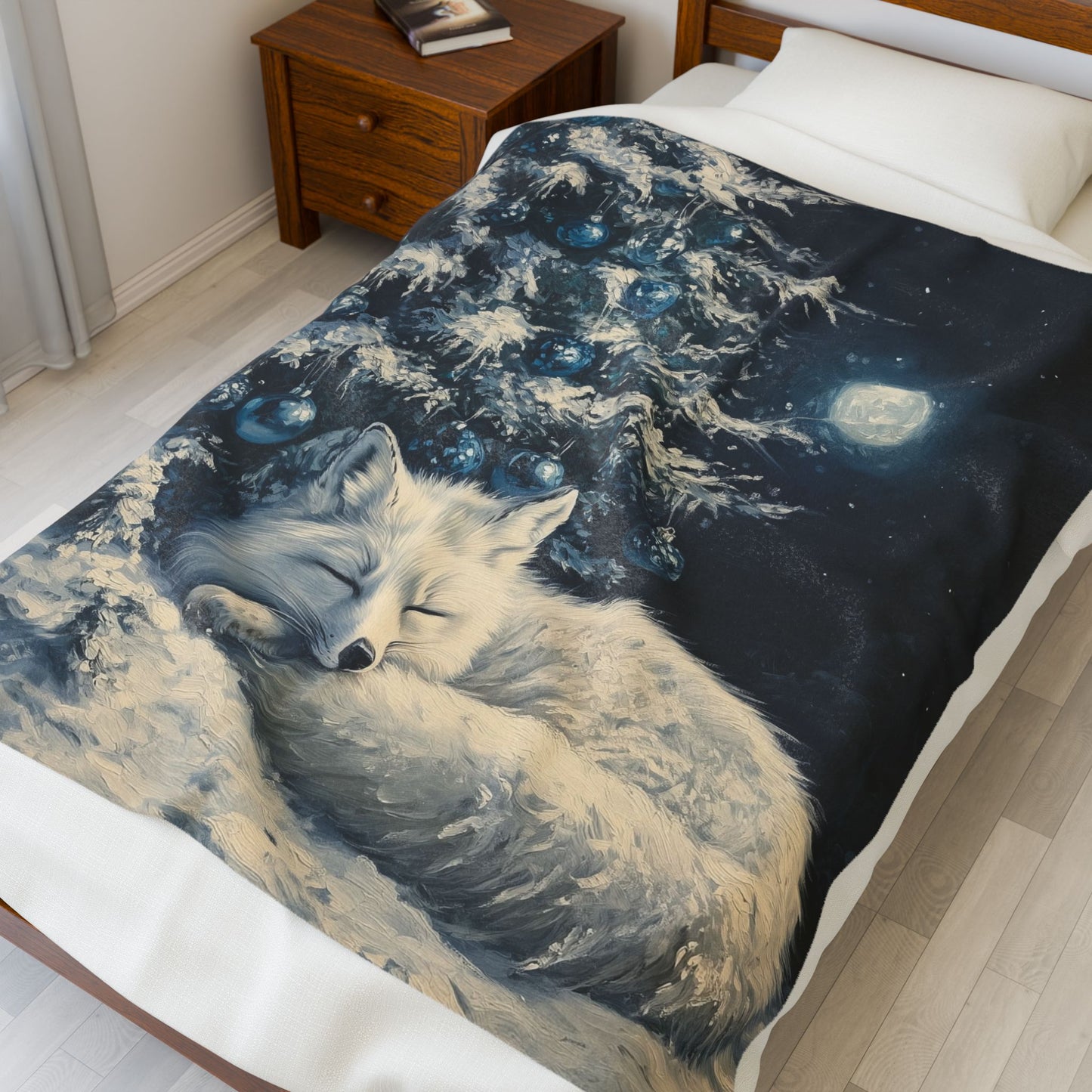 Cozy Winter Arctic Fox Plush Blanket