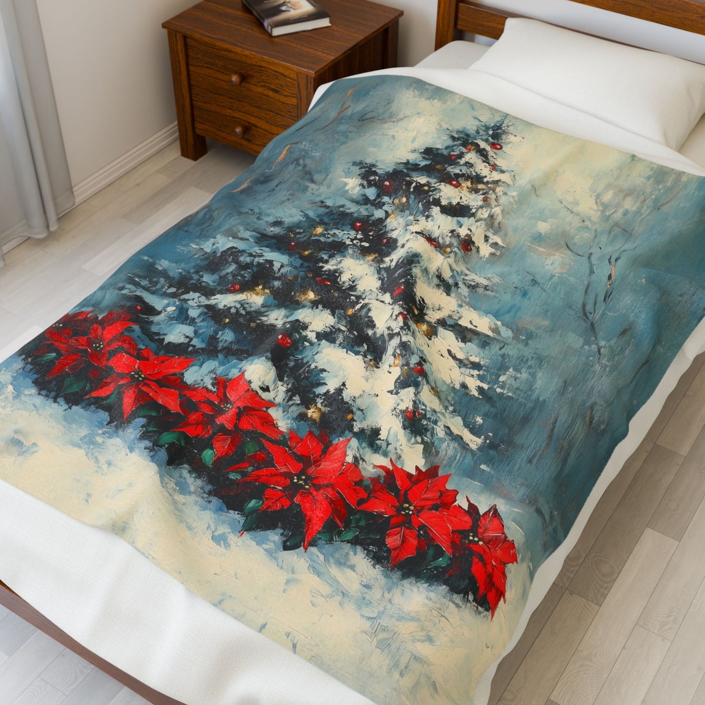 Christmas Velvet Plush Blanket with Holiday Tree Design