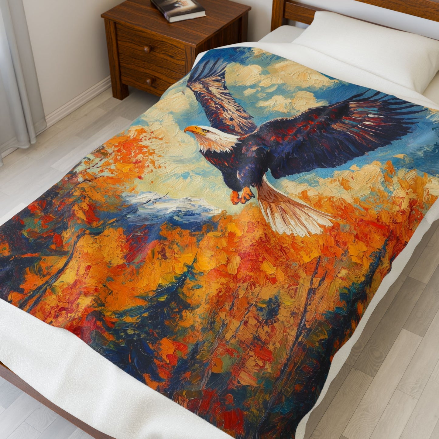 Eagle in Flight Autumn Velveteen Plush Blanket - Bird Lovers