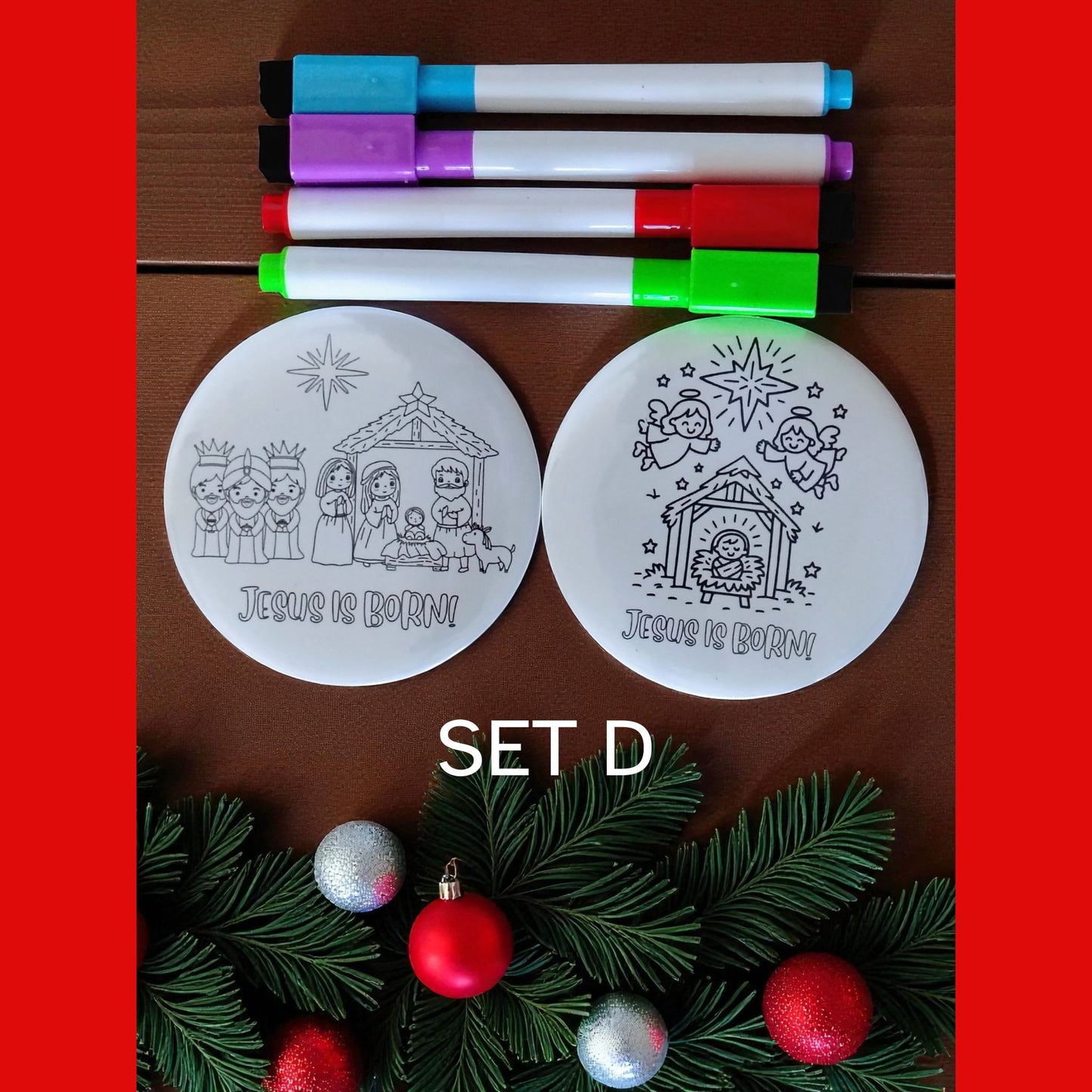 Christmas Coloring 3 inch Magnet Set w/ Dry Erase Markers
