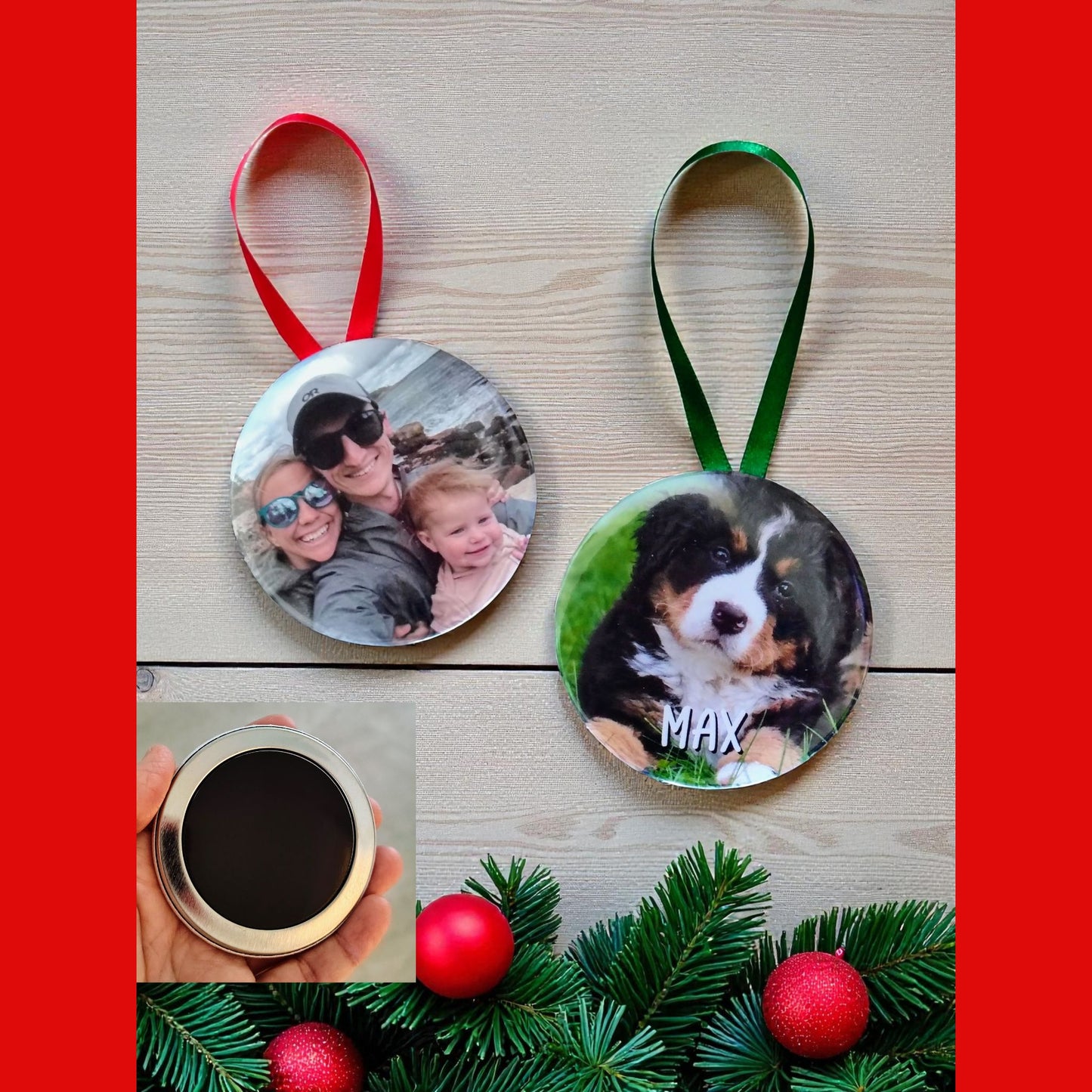 Round 3 inch Photo Magnet Christmas Ornament