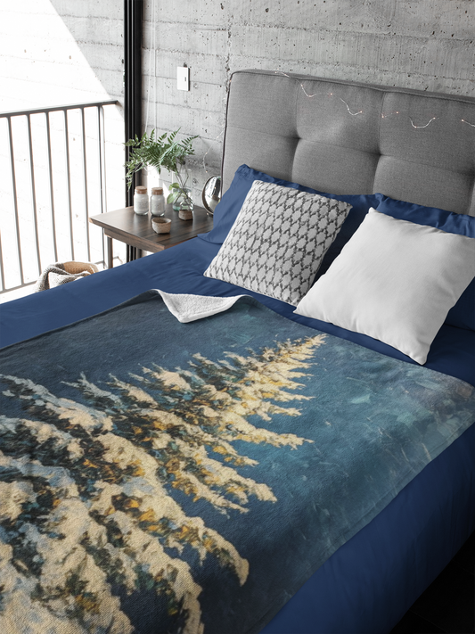 Cozy Winter-Snow Covered Fraser Fir Velveteen Plush Blanket