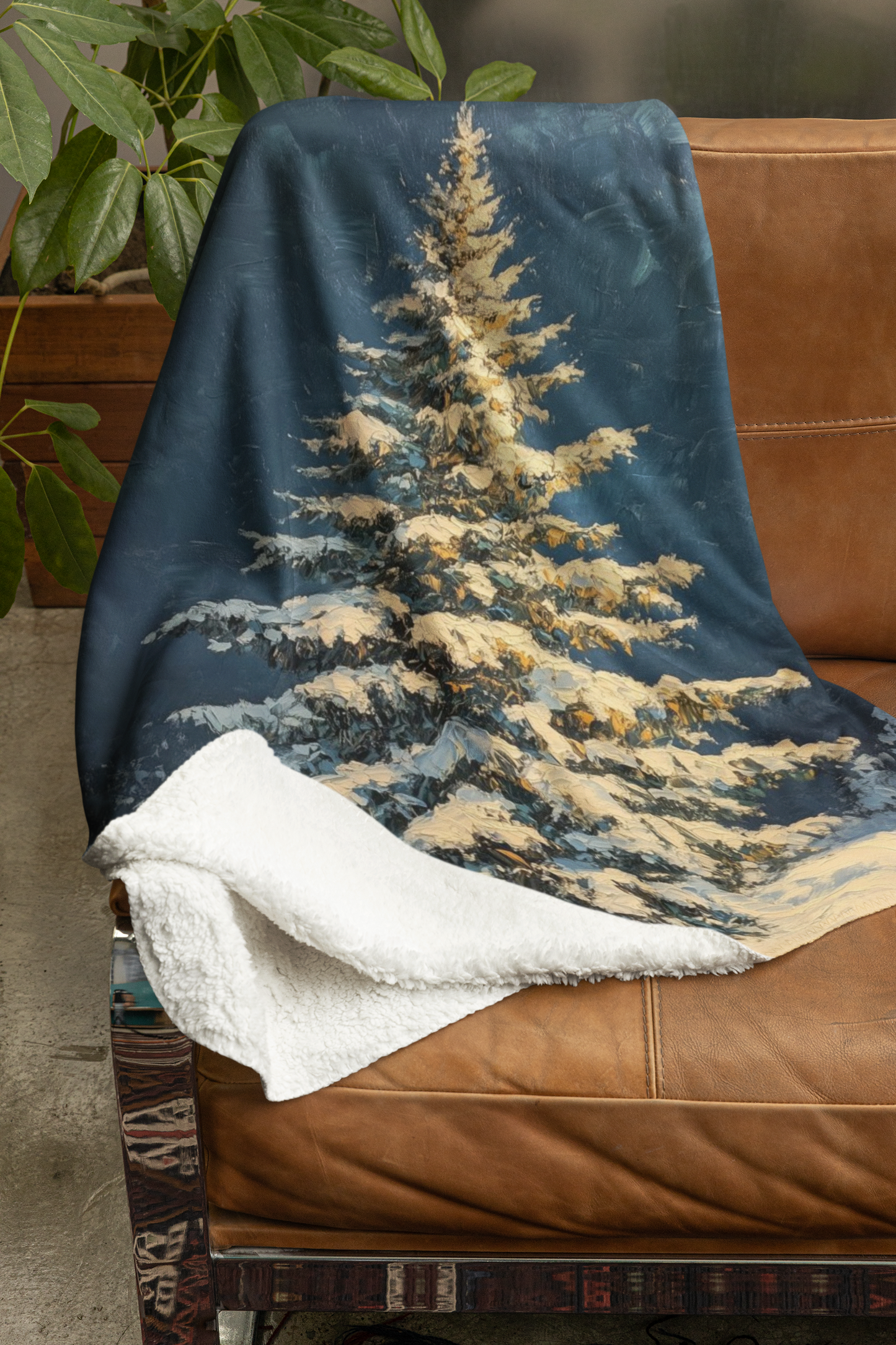 Cozy Winter-Snow Covered Fraser Fir Velveteen Plush Blanket
