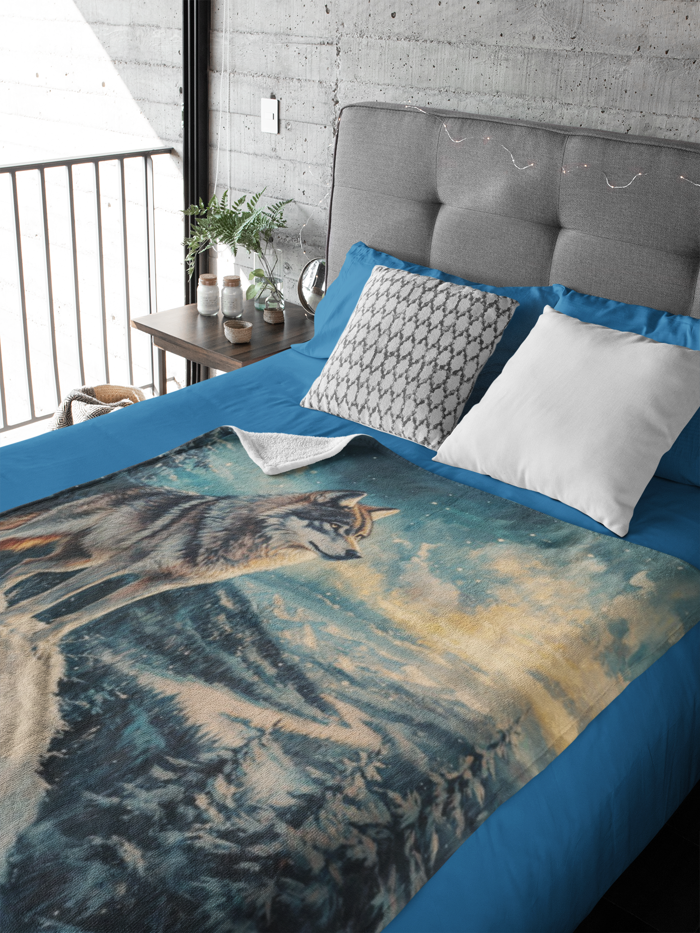 Majestic Winter Wolf Velveteen Plush Blanket - Cozy Artwork for Nature Lovers