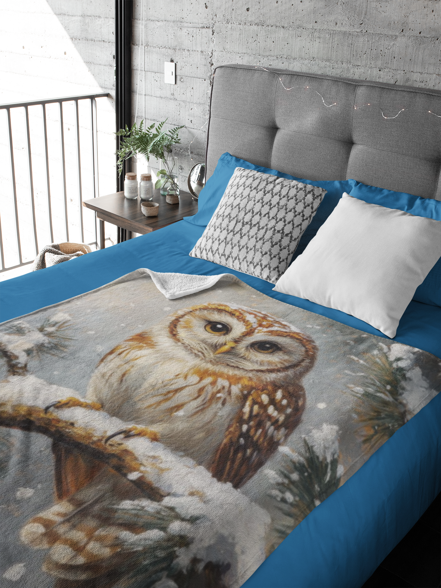 Cozy Winter Barred Owl Velveteen Plush Blanket
