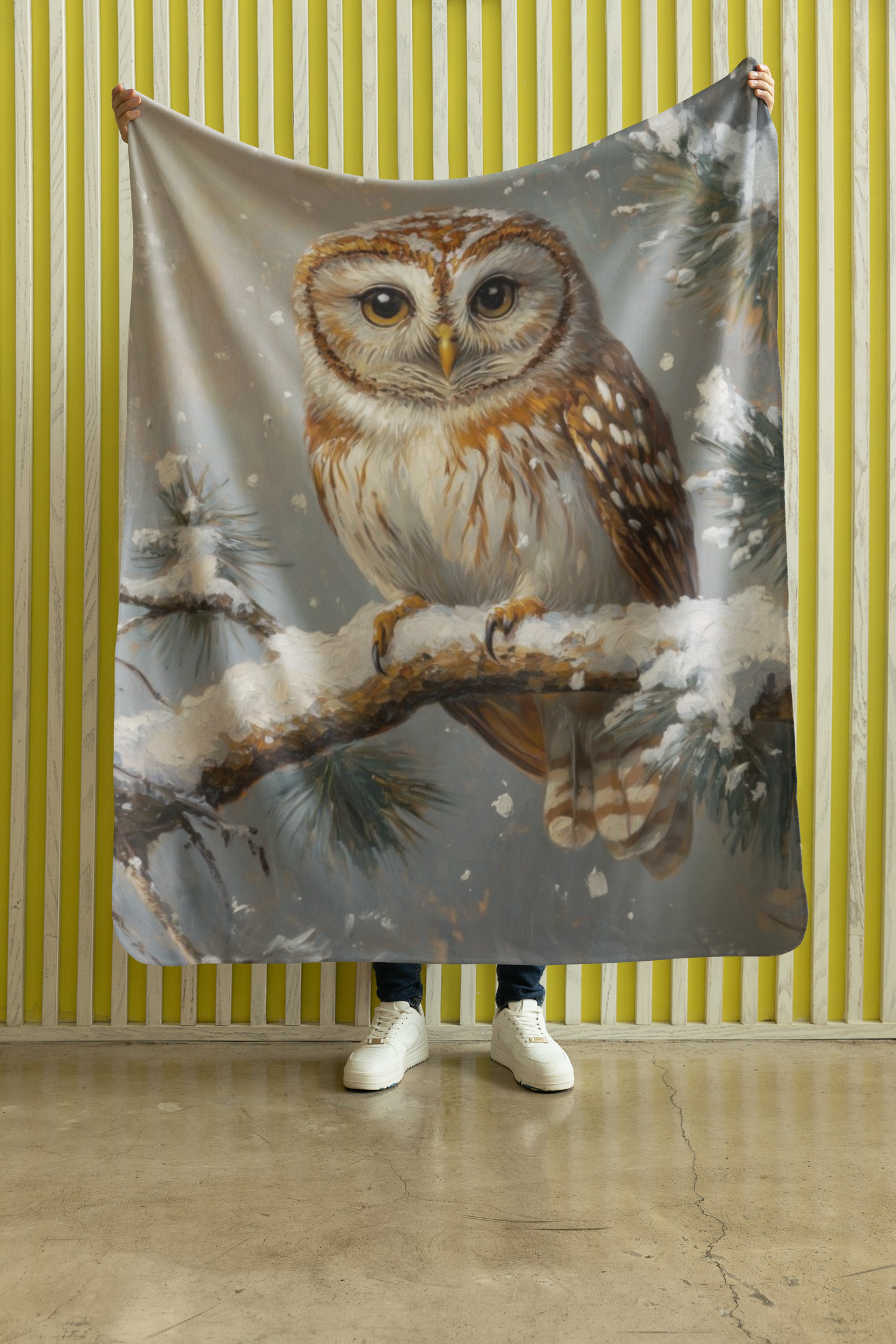 Cozy Winter Barred Owl Velveteen Plush Blanket