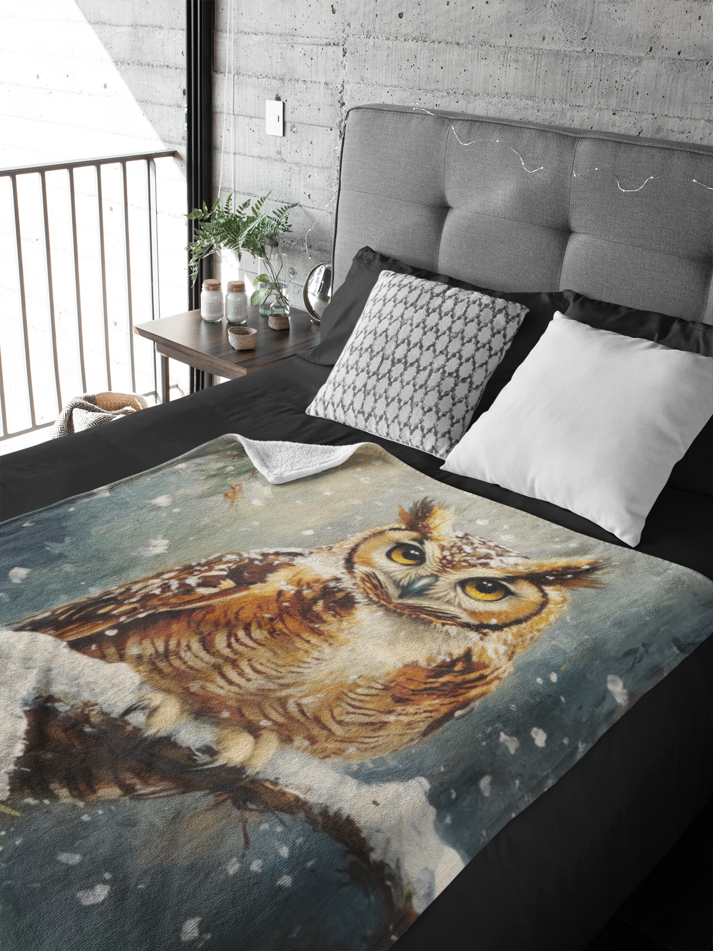 Snowy Great Horned Owl Velveteen Plush Blanket – Cozy Wildlife Throw for Winter Comfort