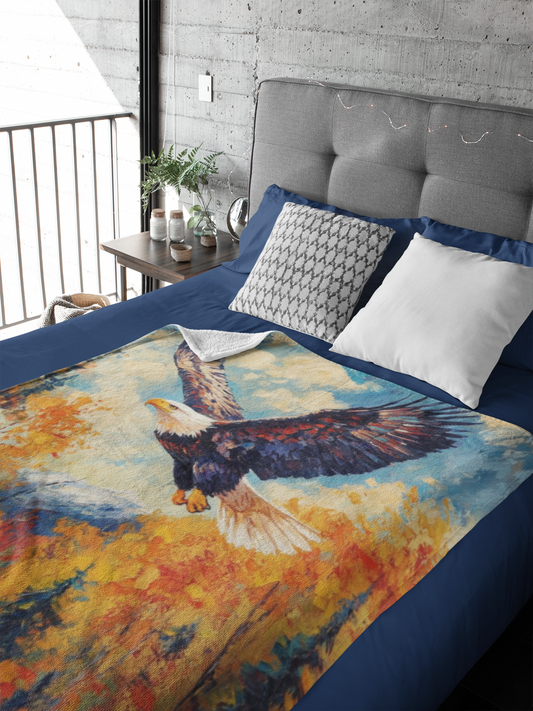 Eagle in Flight Autumn Velveteen Plush Blanket - Bird Lovers