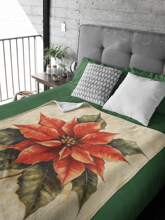 Festive Poinsettia Velveteen Plush Blanket