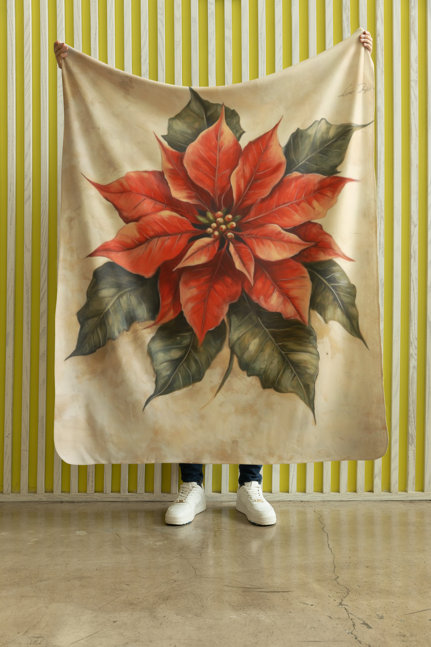 Festive Poinsettia Velveteen Plush Blanket