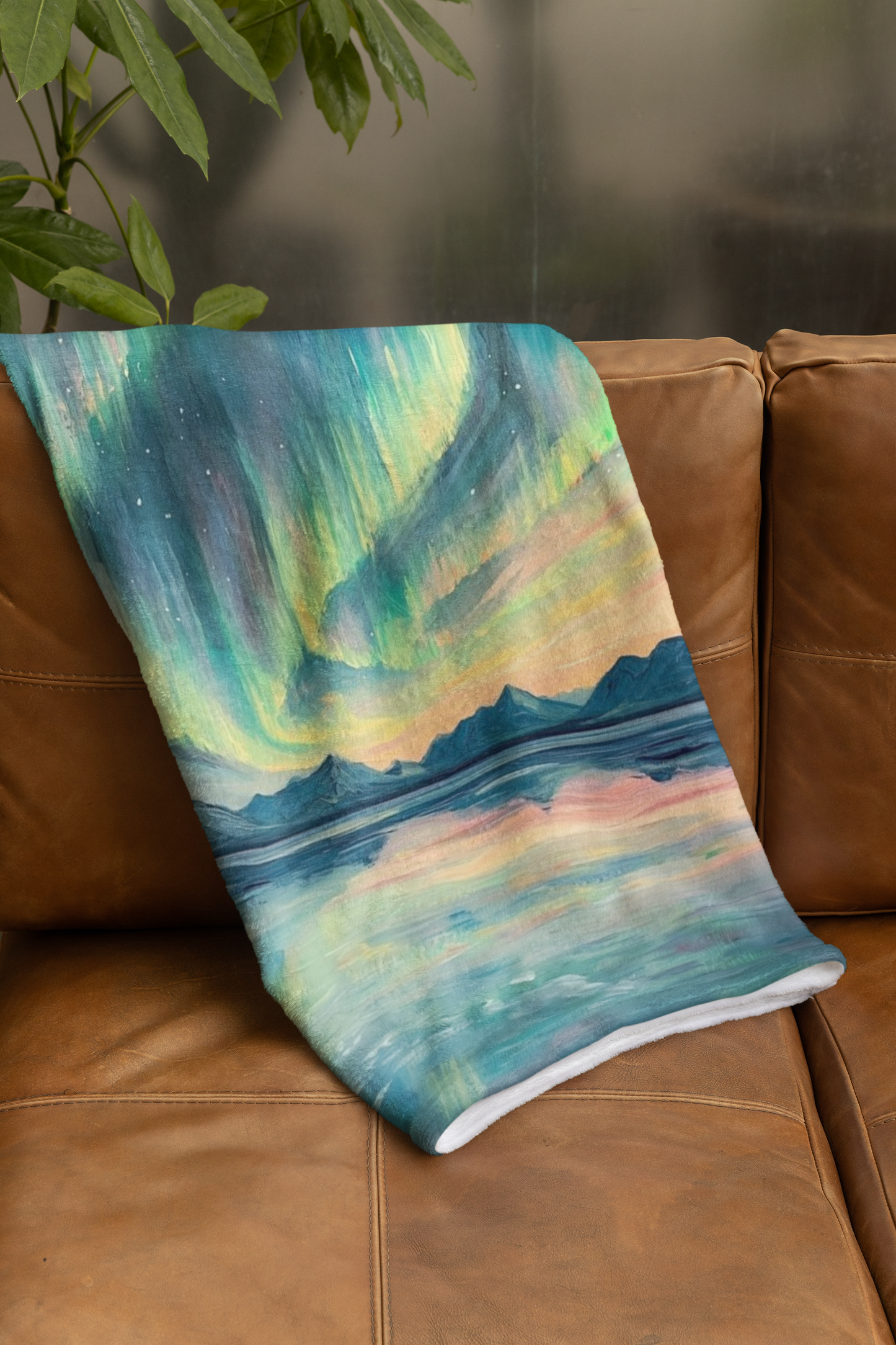 Aurora Night Velveteen Plush Blanket – Northern Lights Landscape Throw