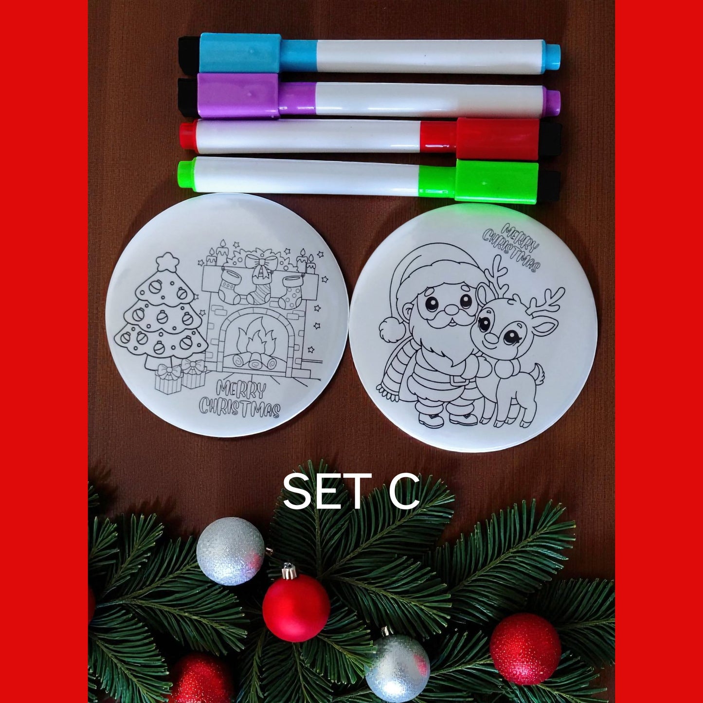 Christmas Coloring 3 inch Magnet Set w/ Dry Erase Markers