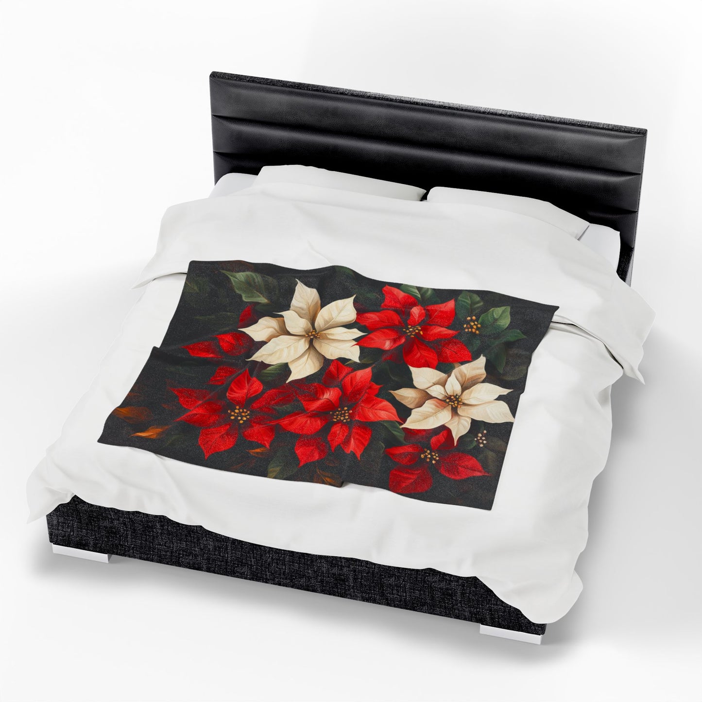 Cozy Christmas Velveteen Plush Blanket with Poinsettia Design