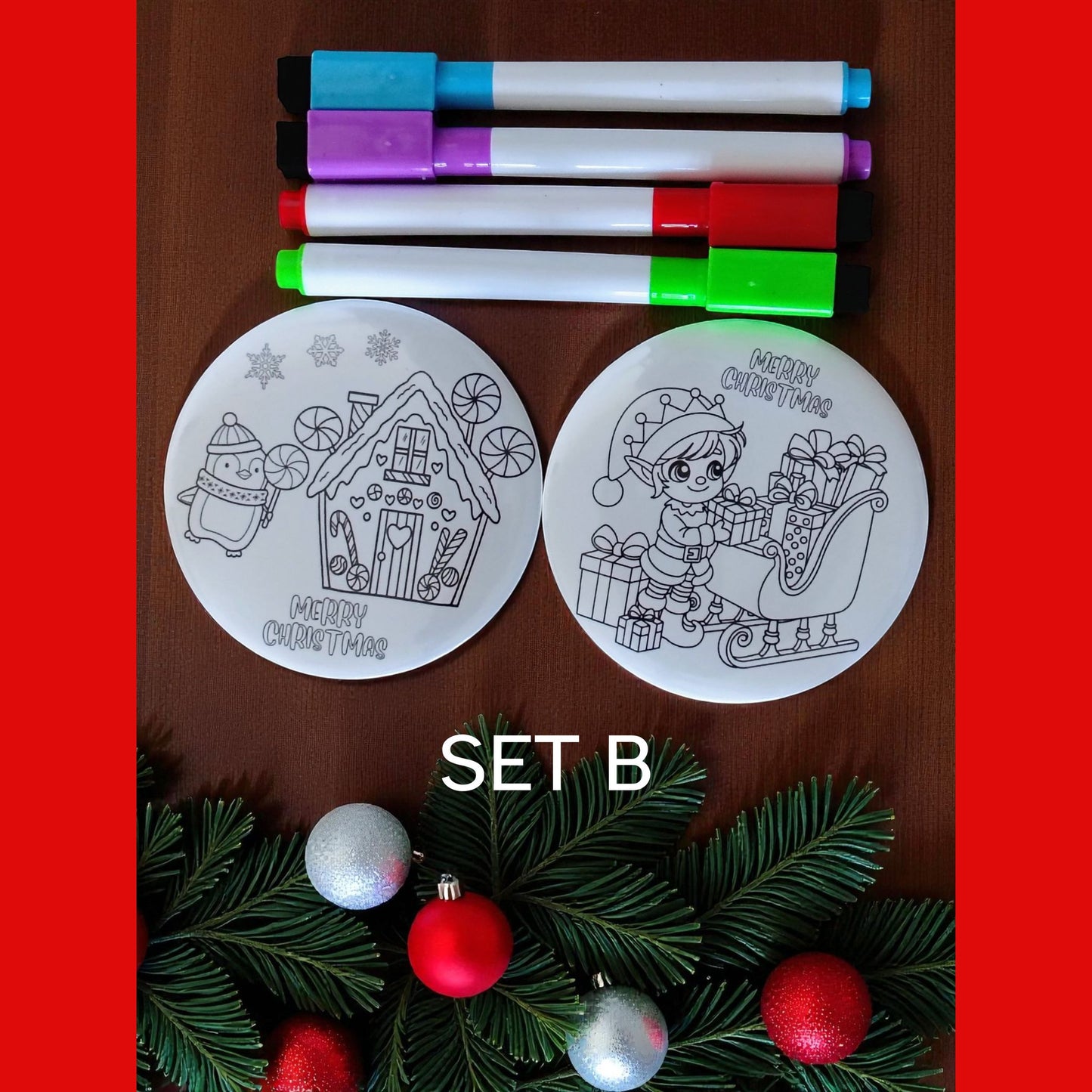 Christmas Coloring 3 inch Magnet Set w/ Dry Erase Markers