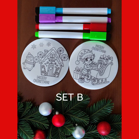 Christmas Coloring 3 inch Magnet Set w/ Dry Erase Markers