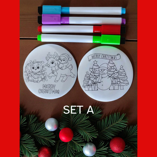 Christmas Coloring 3 inch Magnet Set w/ Dry Erase Markers