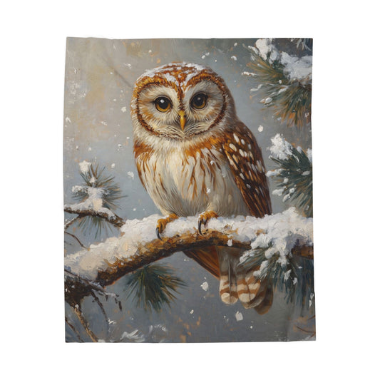 Cozy Winter Barred Owl Velveteen Plush Blanket