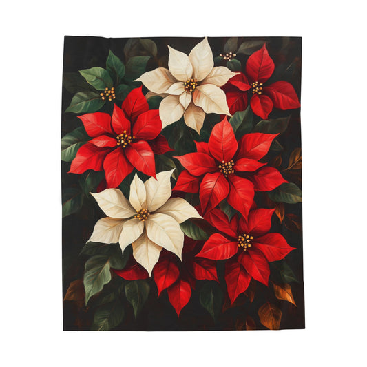 Cozy Christmas Velveteen Plush Blanket with Poinsettia Design