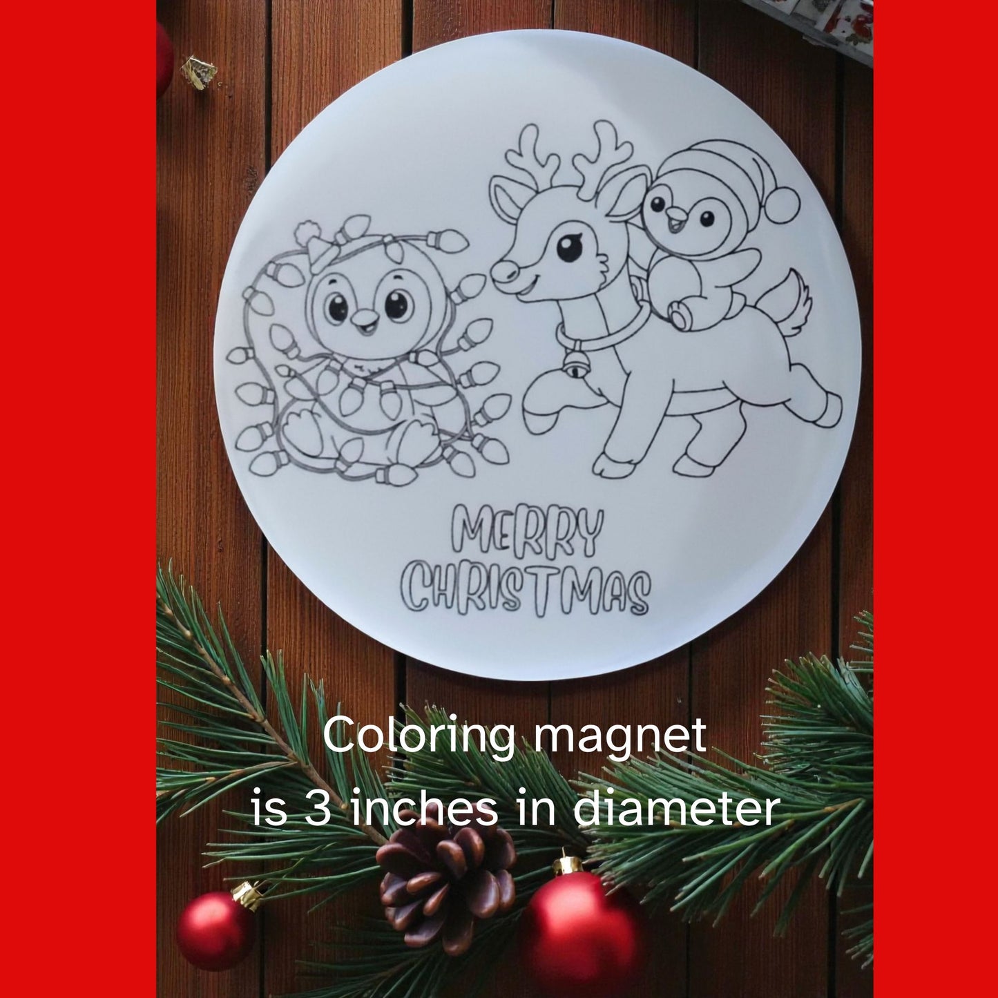 Christmas Coloring 3 inch Magnet Set w/ Dry Erase Markers