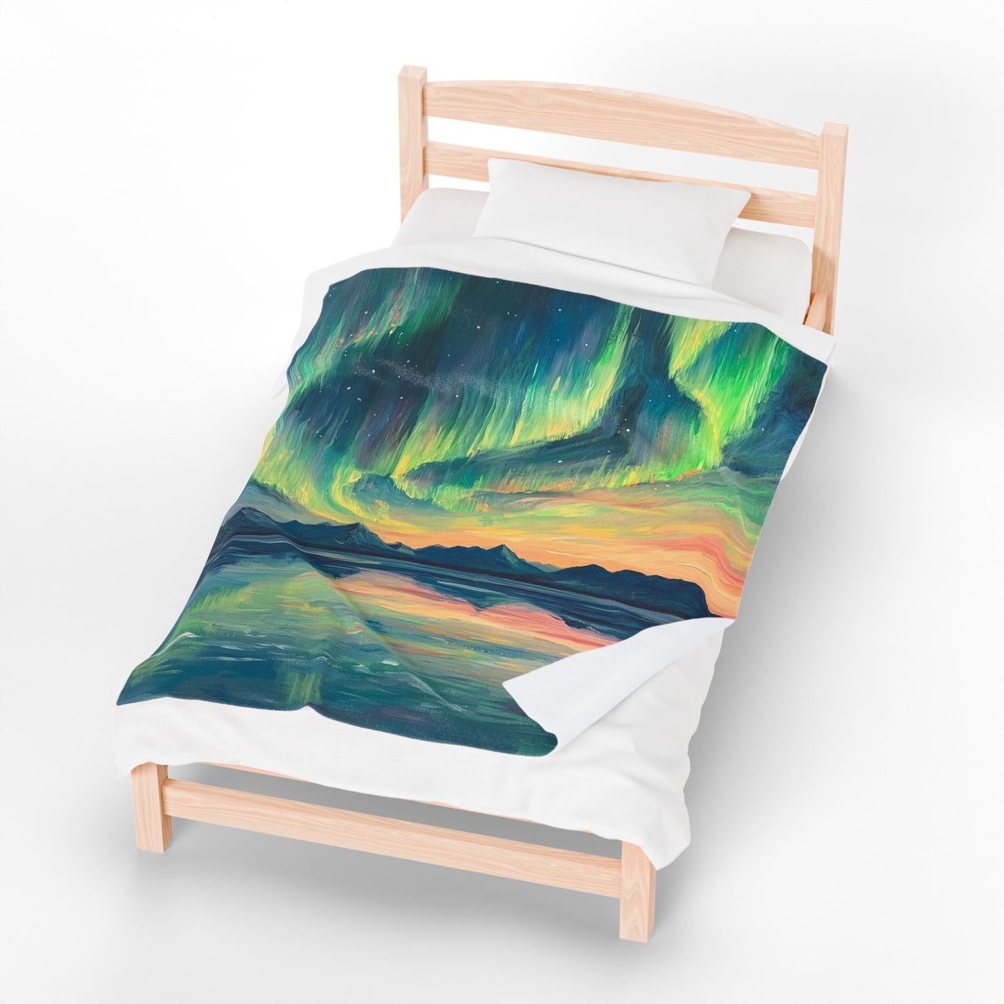 Aurora Night Velveteen Plush Blanket – Northern Lights Landscape Throw