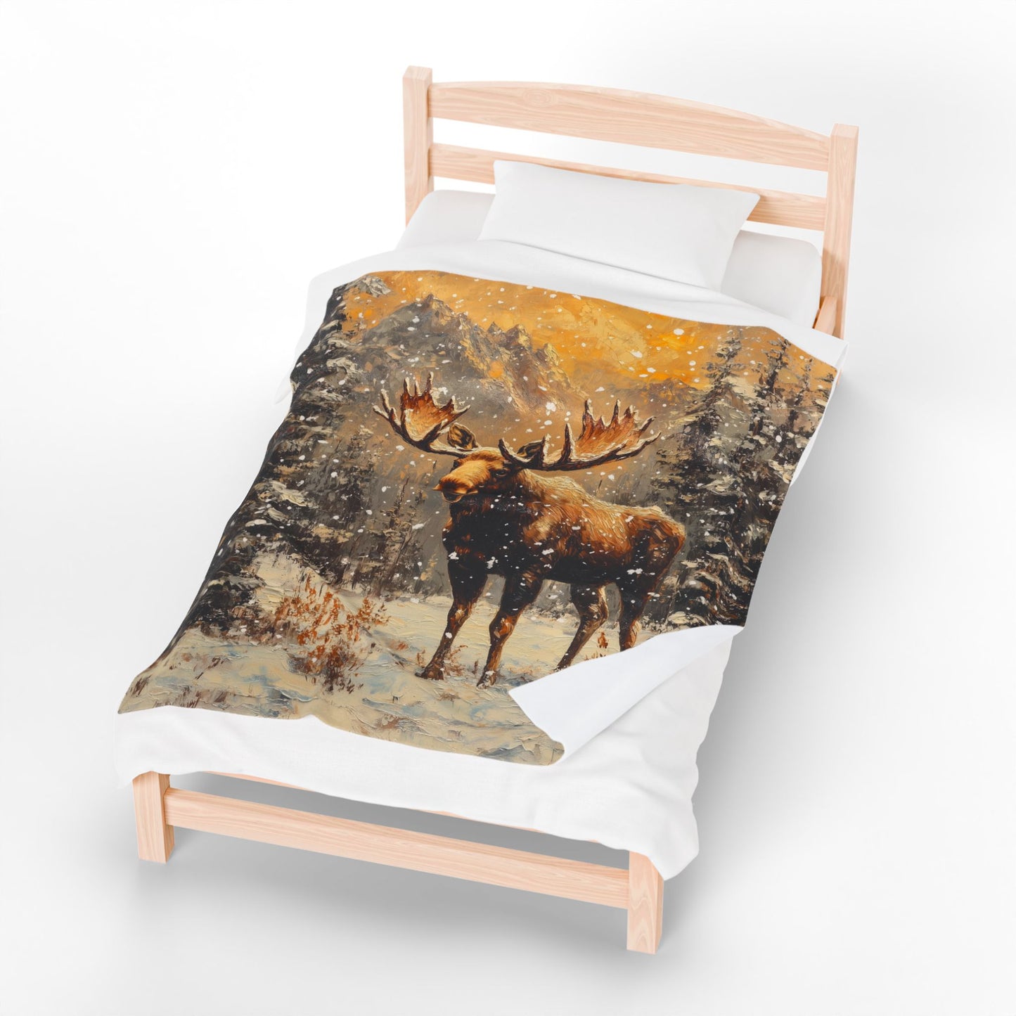 Cozy Winter Moose-Themed Velveteen Plush Blanket