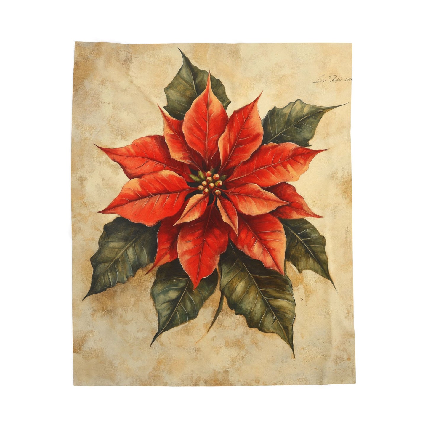 Festive Poinsettia Velveteen Plush Blanket