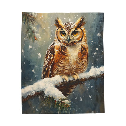 Snowy Great Horned Owl Velveteen Plush Blanket – Cozy Wildlife Throw for Winter Comfort