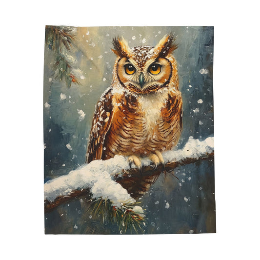 Snowy Great Horned Owl Velveteen Plush Blanket – Cozy Wildlife Throw for Winter Comfort