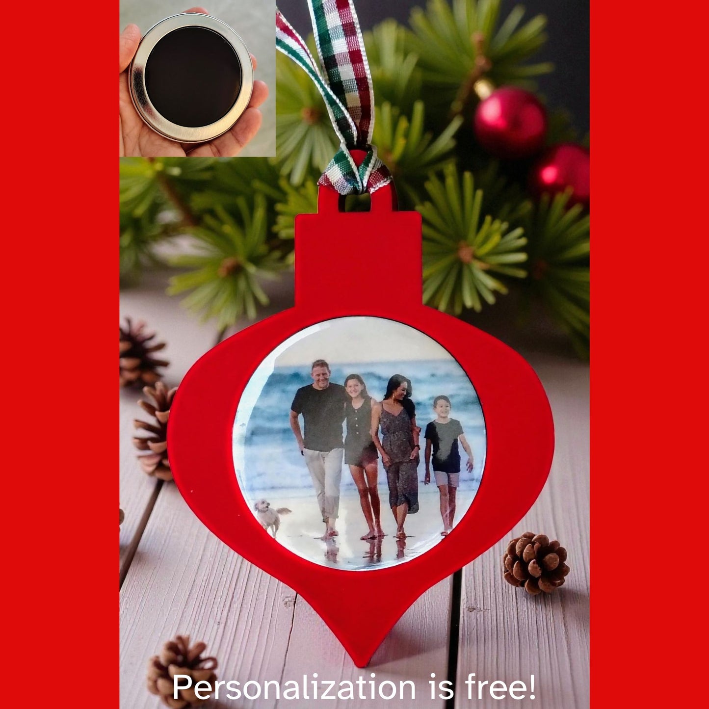 Arabesque Shaped Christmas Photo Magnet Ornament