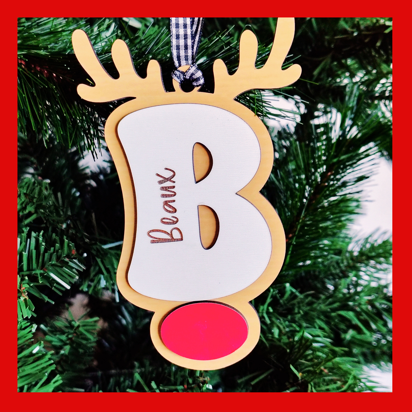 Personalized Boho Style Reindeer Christmas Ornament