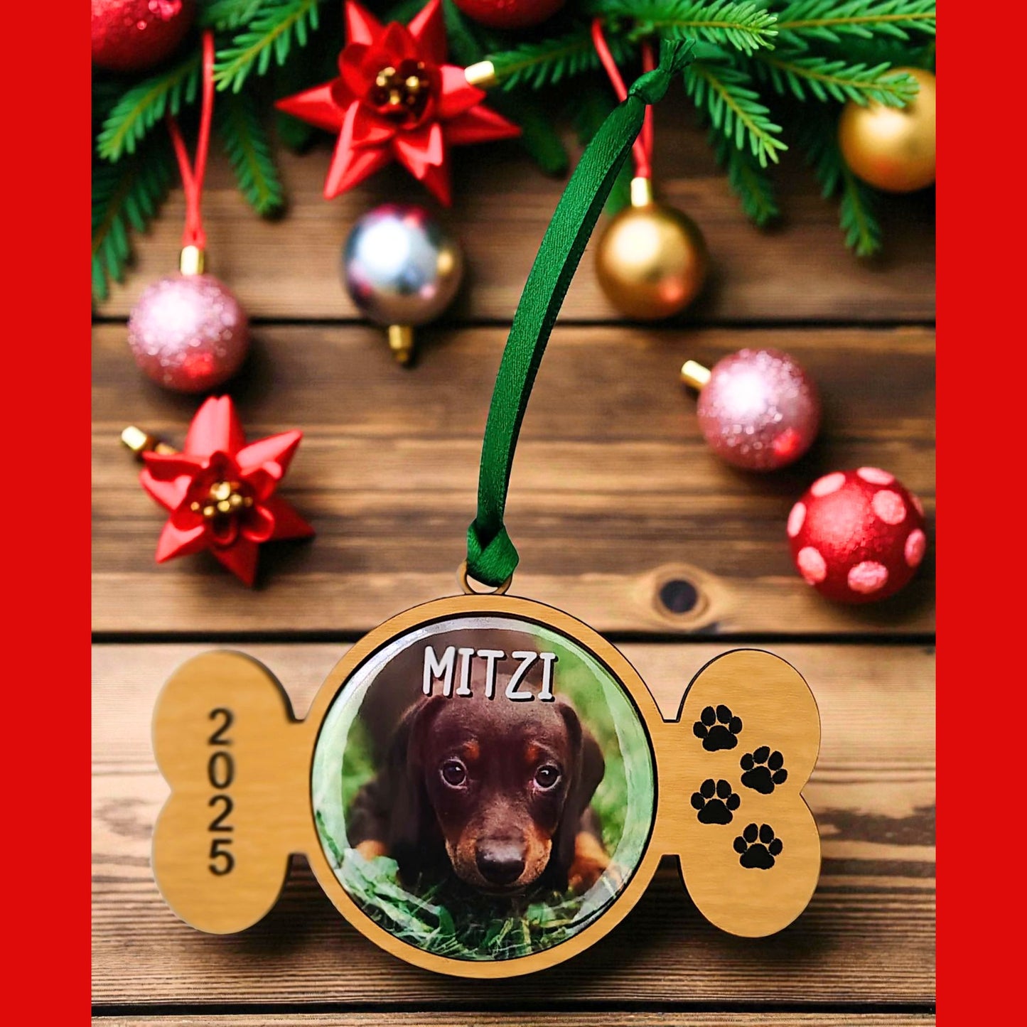 Personalized Dog Bone Photo Magnet Christmas Ornament
