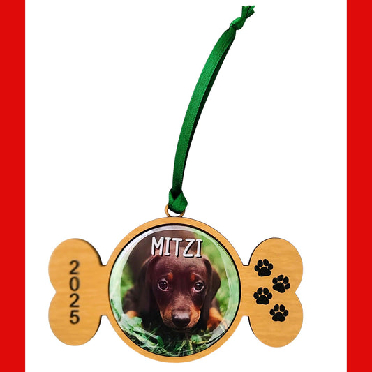 Personalized Dog Bone Photo Magnet Christmas Ornament