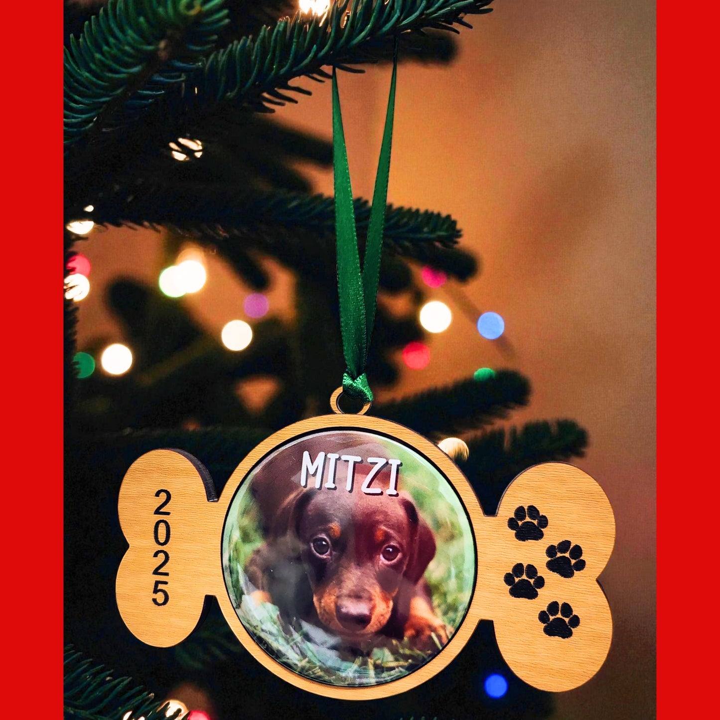 Personalized Dog Bone Photo Magnet Christmas Ornament