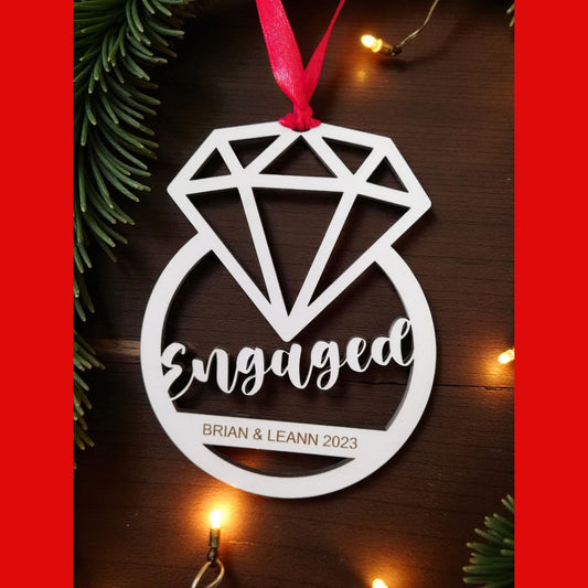 Personalized Diamond Shaped Engagement Christmas Ornament