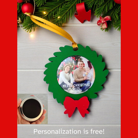 Personalized Christmas Wreath Photo Magnet Ornament